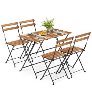 Tangkula 5 PCS Patio Acacia Wood Dining Set w/ 4 Folding Chairs Slatted Seat & Tabletop - 1 of 4