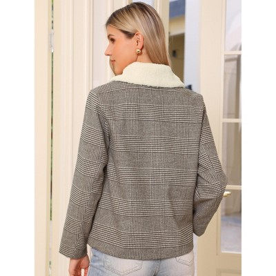 INSPIRE CHIC Women's Houndstooth Peter Pan Collar Long Sleeve Button Down Vintage Winter Jacket Brown Small — фото 3