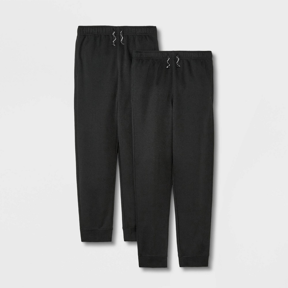 Size L (12/14) Boys' 2pk Fleece Jogger Sweatpants - Cat & Jack Black 