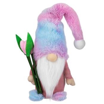 Northlight Gnome Boy with Tulips Spring Figurine - 15" - Purple and Blue
