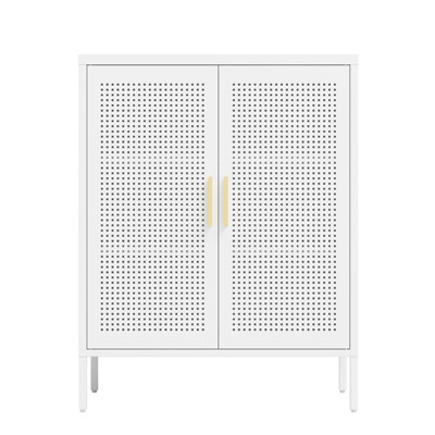 Storage 2 Adjustable Shelves and Feet Cold-Rolled Sideboard Furniture, Lockable Garage Cabinet, for Living Room Kitchen, White