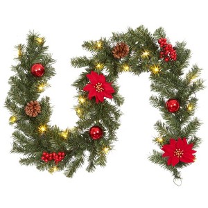 6 ft Pre-Lit Garland with 20 LED Lights Pine Cones Ballfor Fireplace Stair Door - 1 of 4