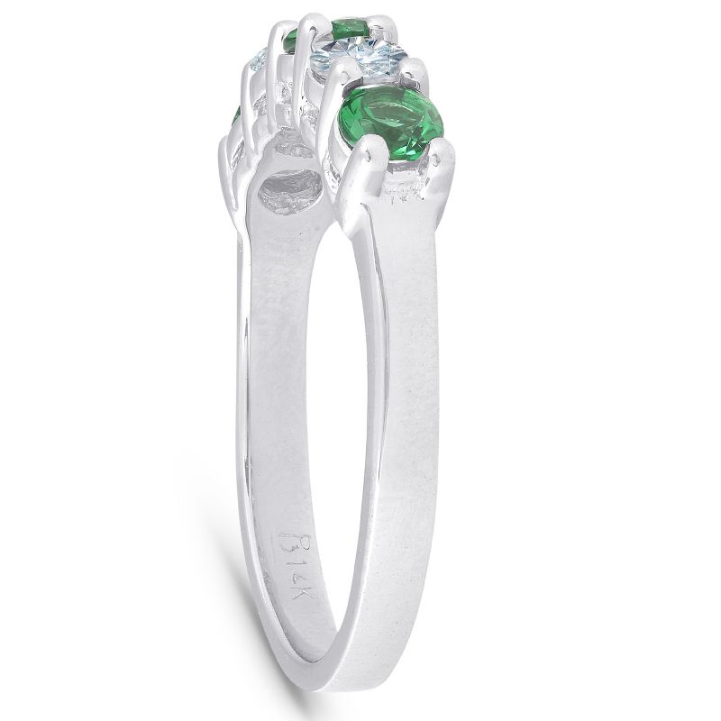 Pompeii3 3/4ct Emerald & Diamond 5-Stone Wedding Ring 14K White Gold, 3 of 6