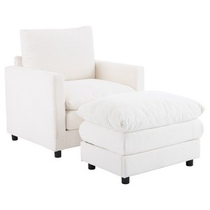 Christopher Knight Home Gerald Contemporary Corduroy Upholstered Club Chair and Ottoman Set, Ivory - 1 of 4