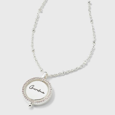 Silver Plated Cubic Zirconia Heart Spinner Necklace - Silver