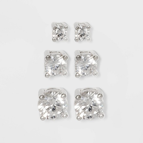 Women's Sterling Silver Stud Earrings Set With Round Cubic