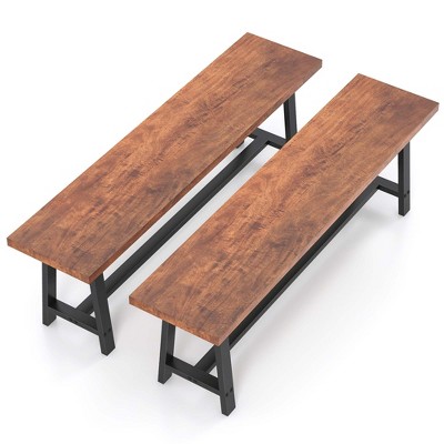 Costway 1/2 PCS 60" Dining Bench 3 Person Entryway Shoe Bench with Metal Frame for Hallway