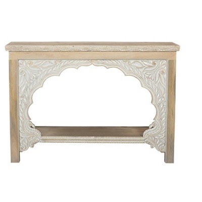 HomeRoots 56" Natural Solid Wood Distressed Console Table With Shelf