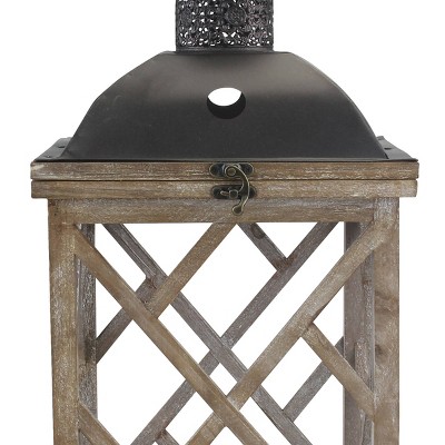 Rustic Wood and Metal Hurricane Candle Lantern Set