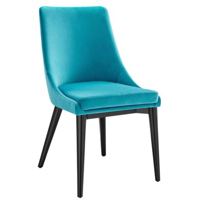 Blue Velvet Upholstered Dining Chairs with Black Wood Legs, Set of 2