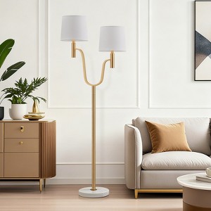 GTCLIGHTING Floor Lamps for Living Room,Modern Double headed standing lamp with Marble Base&Fabric Shade,63.5" Gold Reading Light for Bedroom - 1 of 4