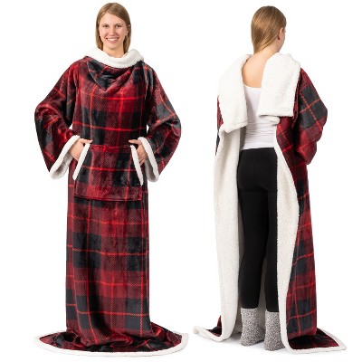 PAVILIA Fleece Wearable Blanket with Sleeves, Warm Cozy Soft Functional Lightweight Sleeved Throw Adults Men Women