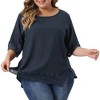 Agnes Orinda Women's Plus Size Lace Crochet Hollow out Crew Neck Short Sleeve Side Split Casual Blouses - 2 of 4