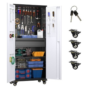 AOBABO 2-Shelf Metal Freestanding Storage Cabinet with Multipurpose Pegboard in Gray and White - 1 of 4