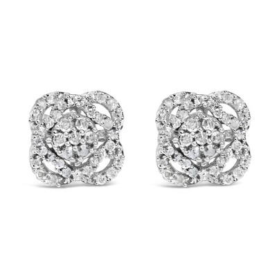 Haus of Brilliance Silver 1/2 cttw Round-cut Diamond Floral Cluster and Halo Stud Earring