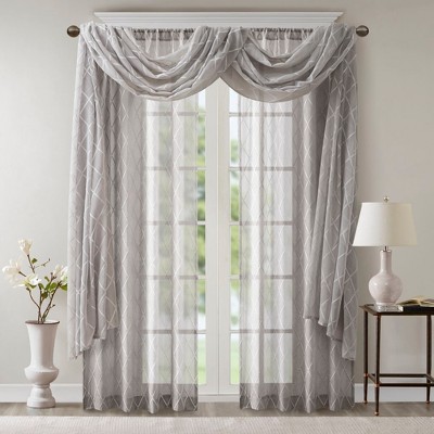 Diamond Pattern Tassel Trim Draping Window Valance, Lightweight Fabric Soft Sheer Valance for Elegant Decor Style