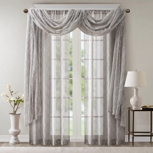 Diamond Pattern Tassel Trim Draping Window Valance, Lightweight Fabric Soft Sheer Valance for Elegant Decor Style - 1 of 4