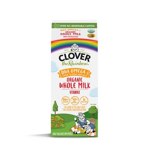 Clover the Rainbow DHA Omega 3 Choline Organic Whole Milk 0.5gal