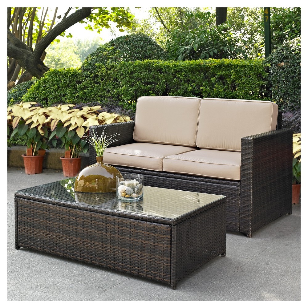 Photos - Garden Furniture Crosley Palm Harbor 2pc Outdoor Wicker Seating Set with Loveseat & Glass Top Table 