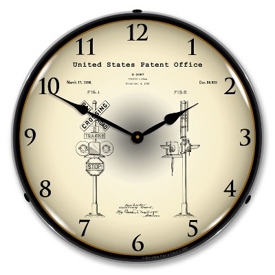 Collectable Sign & Clock | Railroad Train Crossing Signal 1935 Patent LED Wall Clock Retro/Vintage, Lighted