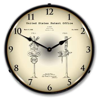 Collectable Sign & Clock | Railroad Train Crossing Signal 1935 Patent LED Wall Clock Retro/Vintage, Lighted