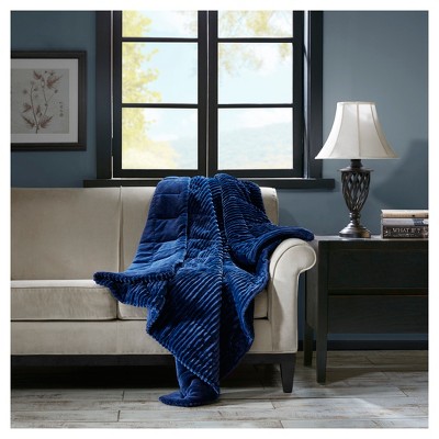 Navy Plush Ribbed Down Alternative Throw Blanket 60" x 70"
