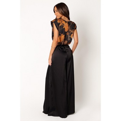 Black and Orange Floral Polyester Two-Piece Set