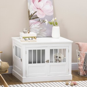 Gulches Dog Crate End Table with Triple Doors, Wooden Dog Crate Furniture Indoor Use, Puppy Crate with and Steel Tubes, for Small Dogs, White - 1 of 4
