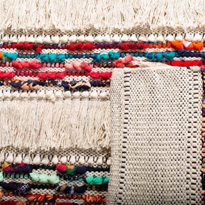 Ivory and Multicolor Striped Handwoven Wool Area Rug, 3' x 5'