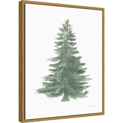 23" x 20" Green Fir Tree Canvas Print with Gold Frame