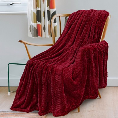 Wine Red Fleece Waffle Textured Throw Blanket, 50" x 60"