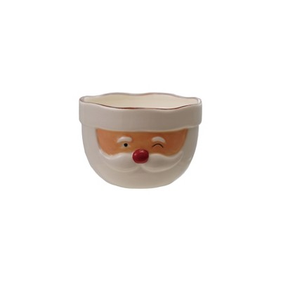 Storied Home Stoneware Santa Head Shaped Mixing Bowl with Red Rim, Red and White