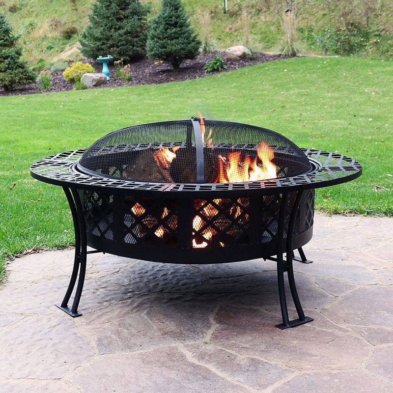 Sunnydaze Outdoor Camping or Backyard Steel Diamond Weave Fire Pit Bowl with Spark Screen - 40" - Black, 5 of 15