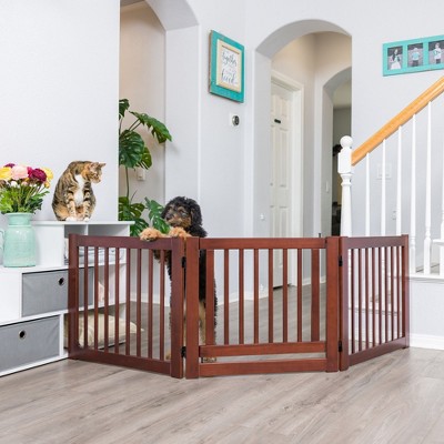 Walnut 24" Configurable Freestanding Wooden Pet Gate with Door