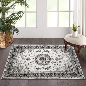 Oriental Medallion Rug - Kid and pet friendly washable vintage floral carpet with non-slip backing - 1 of 4