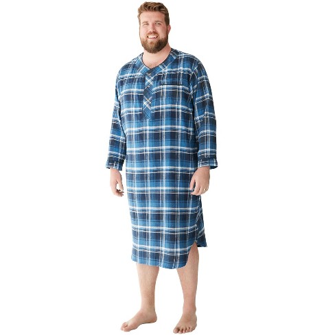 KingSize Men's Big & Tall Plaid Flannel Nightshirt - Big - 3XL/4X, Blue