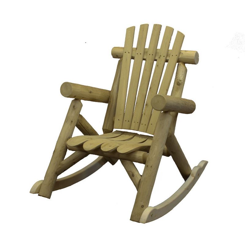 Lakeland Mills Country Easy to Assemble White Cedar Wood Log Outdoor Porch Patio Contoured Seat Rocking Chair Furniture, Natural, 1 of 6