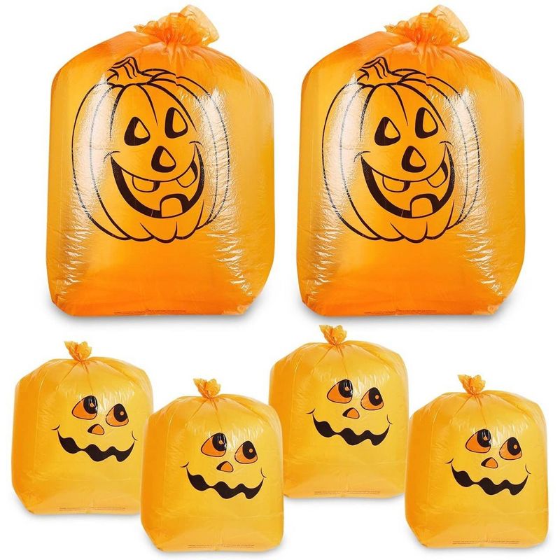 Juvale Pumpkin Halloween Leaf Bag 6 Pack - Small & Medium Sized Pumpkin Trash Bags , Fall Lawn Decoration, 1 of 10