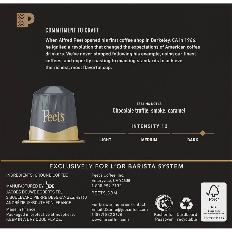 Peet&#39;s French Extra Dark Roast Coffee Capsules for L&#39;OR Barista  - 11oz/30ct, 5 of 6