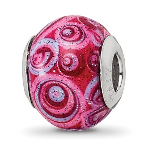 Black Bow Jewelry Pink, Purple Swirls Overlay Glass & Sterling Silver Bead Charm, 15mm - 1 of 4