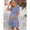 YESFASHION Women Short Sleeve Smocked Maternity Dresses Round Neck Floral Print A Line Casual Midi Pregnancy Dress - 2 of 4