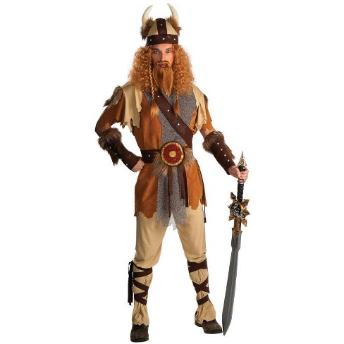 4pc Vicious Viking Costume Large / Beige/Brown/Grey