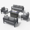 LayinSun Aluminum Furniture Set with Fire Pit Table, 5 Pieces Patio Sectional Conversation Chat Sofa Modern Seating Set - 2 of 4
