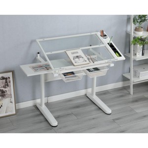Kumasinova Hand-Crank Adjustable Drawing Desk with Drawers,Height Adjustable Craft Table 30"-47" with Stool,Work Desk for Artists & Home Office - 1 of 4
