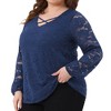 Agnes Orinda Women's Plus Size V Neck Lace Sheer Layer Long Sleeve Cross Strap Blouses - 2 of 4