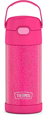 THERMOS FUNTAINER 12 Ounce Stainless Steel Vacuum Insulated Kids Straw Bottle, Pink Glitter
