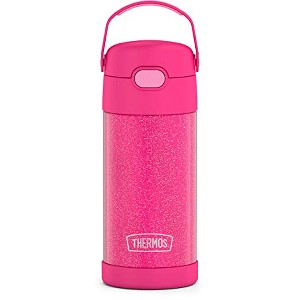 THERMOS FUNTAINER 12 Ounce Stainless Steel Vacuum Insulated Kids Straw Bottle, Pink Glitter - 1 of 4