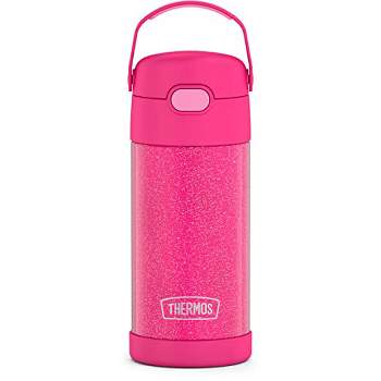 THERMOS FUNTAINER 12 Ounce Stainless Steel Vacuum Insulated Kids Straw Bottle, Pink Glitter