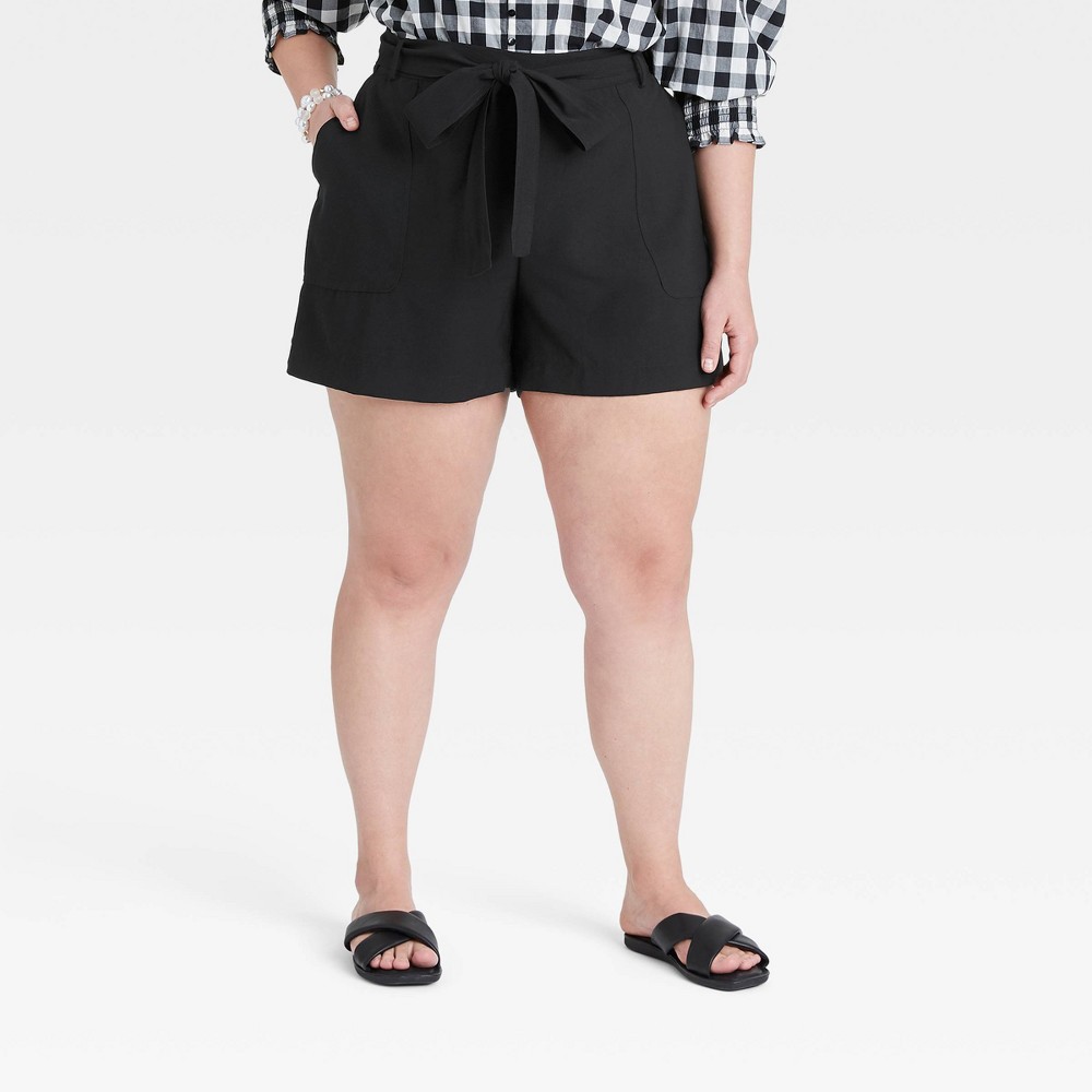 Women S Plus Size High Rise Tie Waist Shorts A New Day Black 2x Shefinds