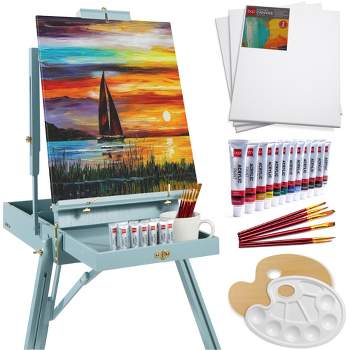 Best Choice Products French Easel, 32pc Beginners Kit Portable Wooden Adjustable Tripod w/ Paint Supplies - Gray